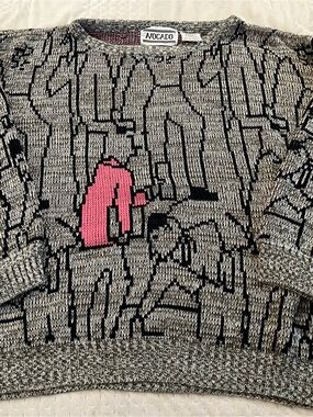 Vintage Avocado Gray and Pink Crewneck Knit Sweater